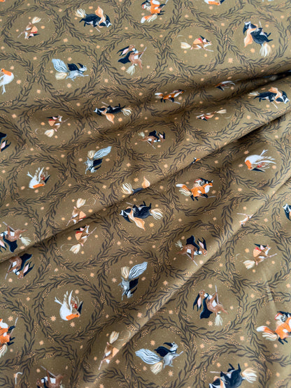 Fly Away In Cedar Fabric | Dear Stella Forager Collection | Cotton Fabric by the Yard | Woodland Animal Print | Quilting & Sewing Material