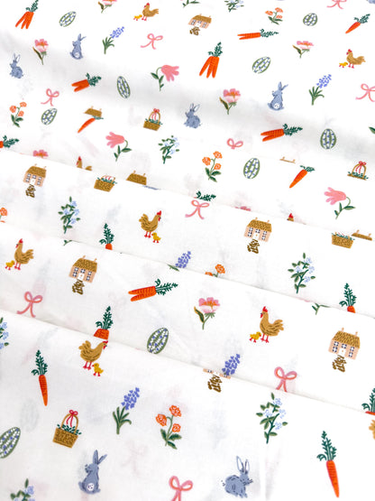 Rifle Paper Co. Easter Basket Fabric In Cream, Easter Collection, Cotton Yardage, Carrots, Bunnies on the farm