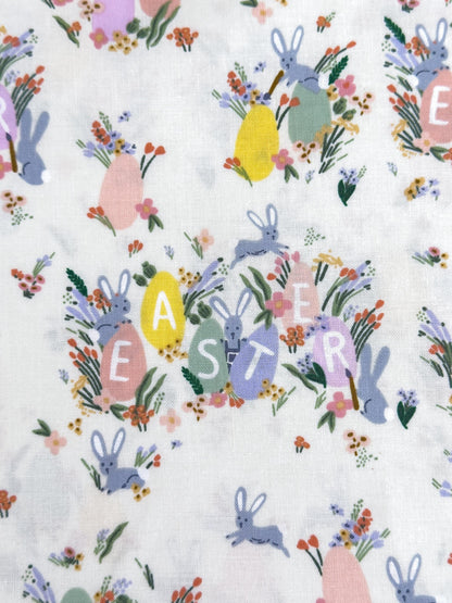 Rifle Paper Co. Hoppy Easter Fabric In Cream, Easter Collection, Cotton Yardage, Carrots, Floral Bunnies And Eggs Pattern