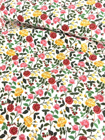 English Rose Fabric by Rifle Paper Co. – Cream Cotton Fabric | Roses Collection, Floral Quilting & Sewing Material