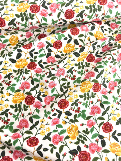English Rose Fabric by Rifle Paper Co. – Cream Cotton Fabric | Roses Collection, Floral Quilting & Sewing Material