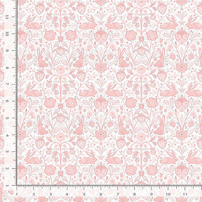 Easter Symmetry Fabric - By Dear Stella - Strawberry Jam Collection - Cotton By The Yard - Bunny/Floral Print In Pink