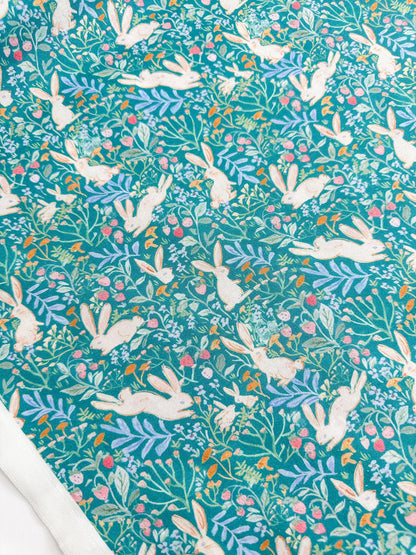 Field Of Bunnies In Green Fabric - By Dear Stella - Strawberry Jam Collection - Cotton By The Yard - Bunny/Floral Print
