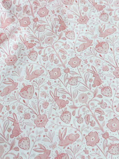 Easter Symmetry Fabric - By Dear Stella - Strawberry Jam Collection - Cotton By The Yard - Bunny/Floral Print In Pink
