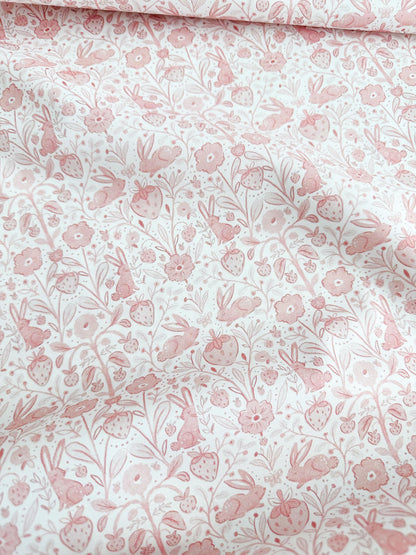 Easter Symmetry Fabric - By Dear Stella - Strawberry Jam Collection - Cotton By The Yard - Bunny/Floral Print In Pink
