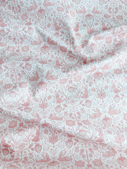 Easter Symmetry Fabric - By Dear Stella - Strawberry Jam Collection - Cotton By The Yard - Bunny/Floral Print In Pink