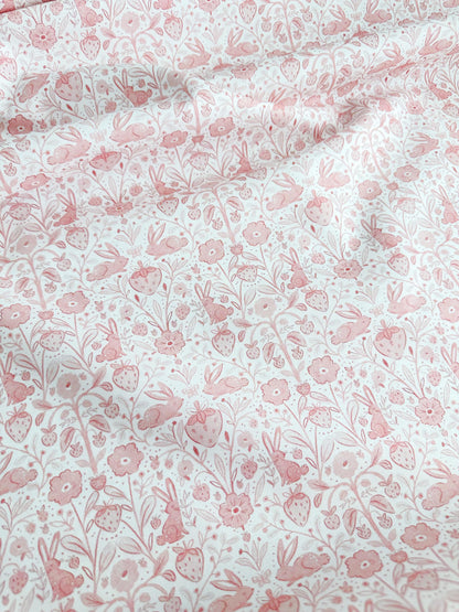 Easter Symmetry Fabric - By Dear Stella - Strawberry Jam Collection - Cotton By The Yard - Bunny/Floral Print In Pink