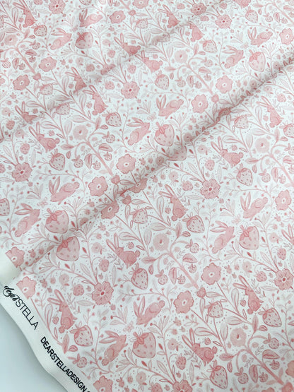Easter Symmetry Fabric - By Dear Stella - Strawberry Jam Collection - Cotton By The Yard - Bunny/Floral Print In Pink