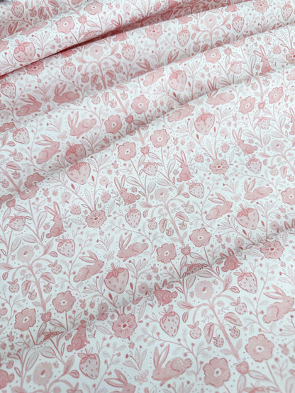 Easter Symmetry Fabric - By Dear Stella - Strawberry Jam Collection - Cotton By The Yard - Bunny/Floral Print In Pink