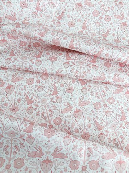 Easter Symmetry Fabric - By Dear Stella - Strawberry Jam Collection - Cotton By The Yard - Bunny/Floral Print In Pink