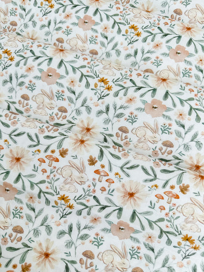 Hibernating Bunny Fabric - By Dear Stella - Willow Collection - Cotton By The Yard - Easter/Floral Print
