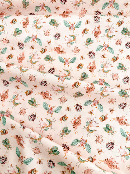 Pretty Bugs In Salmon Fabric - By Dear Stella - Swan Song Collection - Cotton By The Yard