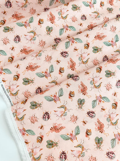 Pretty Bugs In Salmon Fabric - By Dear Stella - Swan Song Collection - Cotton By The Yard