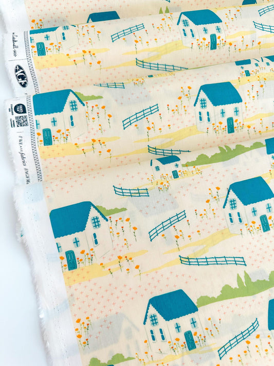 Folkhouse in Dream, by Maureen Cracknell for AGF, 100% Premium Cotton Fabric