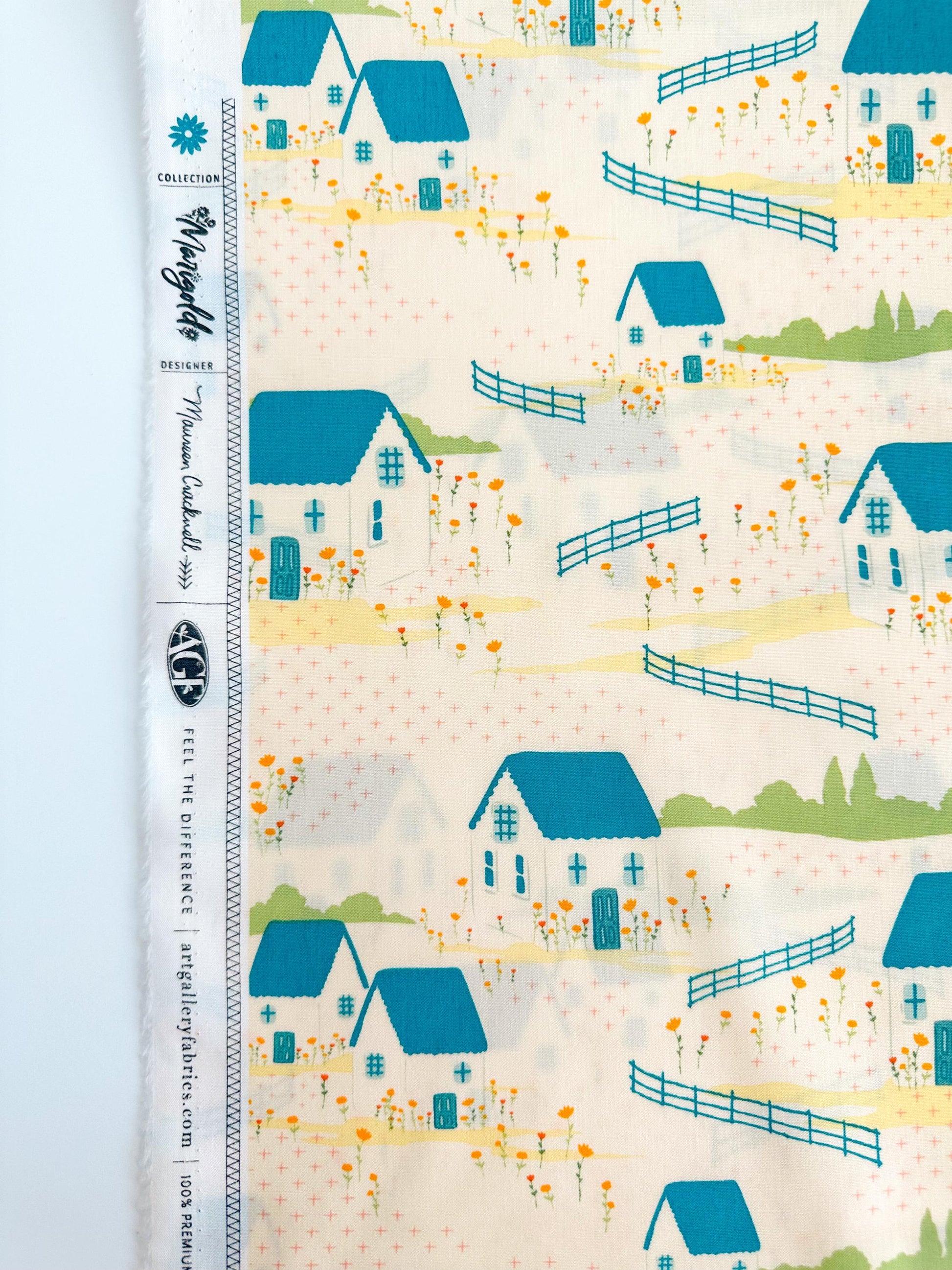 Folkhouse in Dream, by Maureen Cracknell for AGF, 100% Premium Cotton Fabric