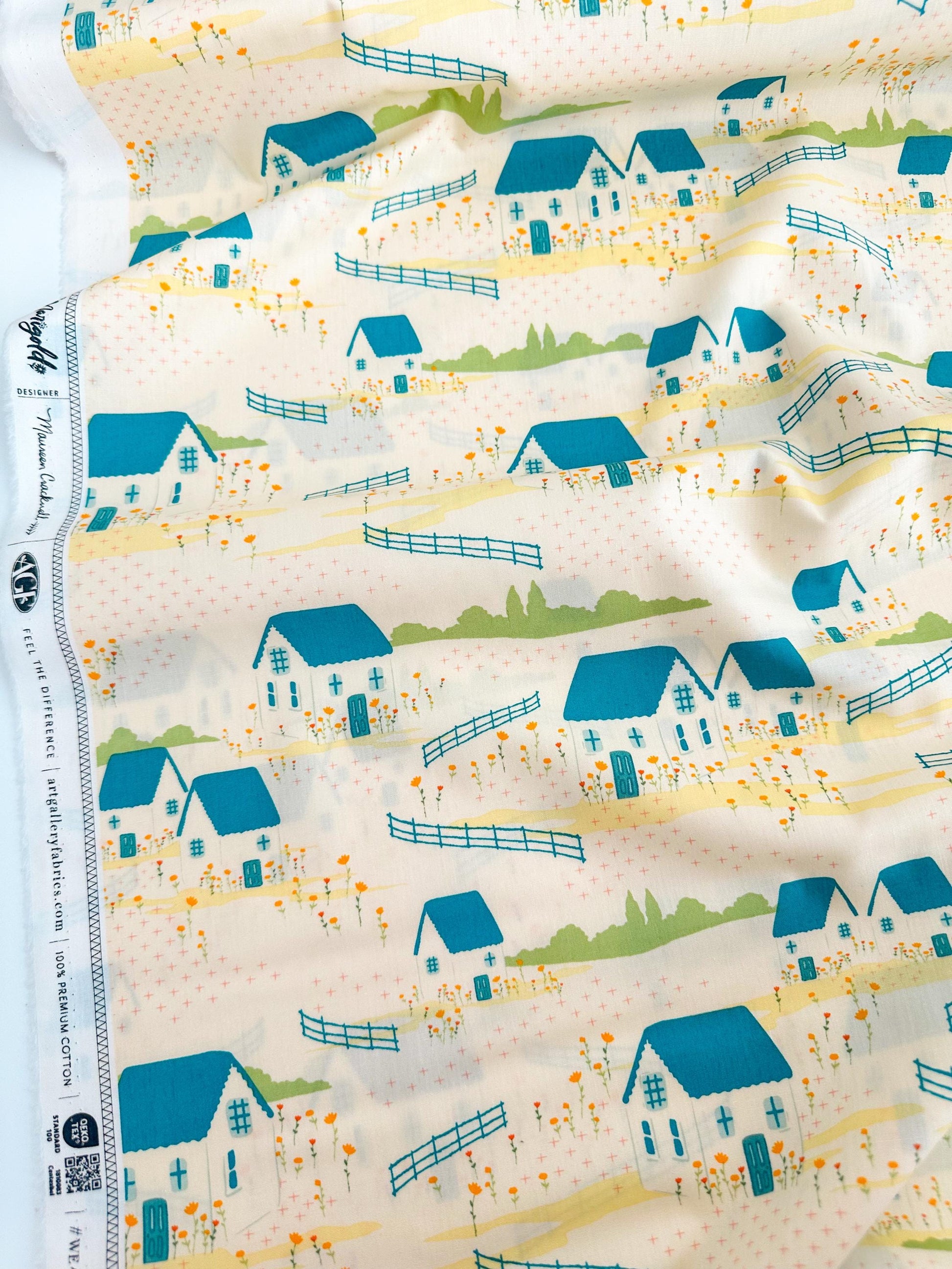 Folkhouse in Dream, by Maureen Cracknell for AGF, 100% Premium Cotton Fabric