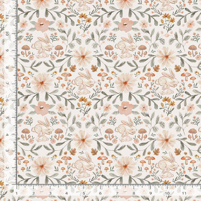 Hibernating Bunny Fabric - By Dear Stella - Willow Collection - Cotton By The Yard - Easter/Floral Print