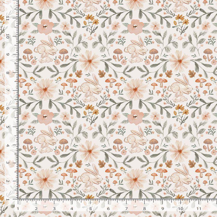 Hibernating Bunny Fabric - By Dear Stella - Willow Collection - Cotton By The Yard - Easter/Floral Print