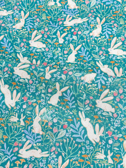 Field Of Bunnies In Green Fabric - By Dear Stella - Strawberry Jam Collection - Cotton By The Yard - Bunny/Floral Print