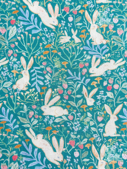 Field Of Bunnies In Green Fabric - By Dear Stella - Strawberry Jam Collection - Cotton By The Yard - Bunny/Floral Print