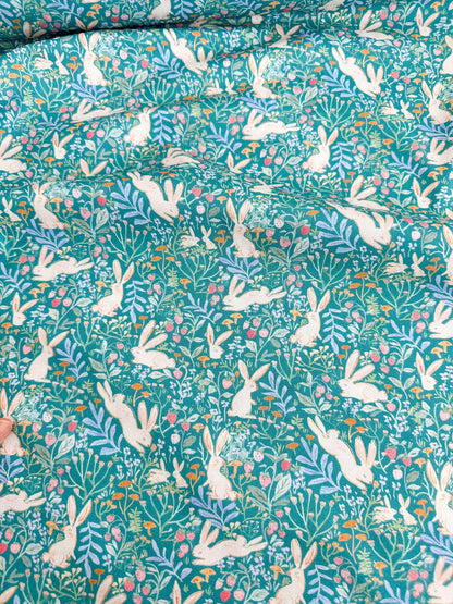 Field Of Bunnies In Green Fabric - By Dear Stella - Strawberry Jam Collection - Cotton By The Yard - Bunny/Floral Print