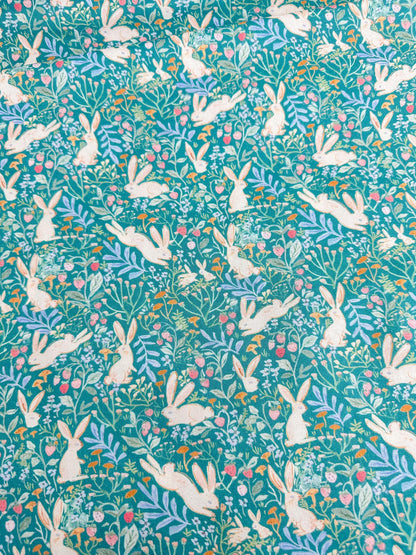 Field Of Bunnies In Green Fabric - By Dear Stella - Strawberry Jam Collection - Cotton By The Yard - Bunny/Floral Print