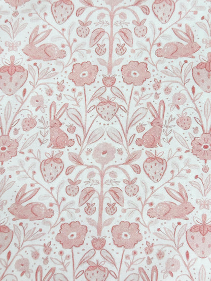 Easter Symmetry Fabric - By Dear Stella - Strawberry Jam Collection - Cotton By The Yard - Bunny/Floral Print In Pink