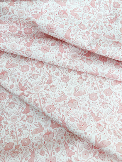 Easter Symmetry Fabric - By Dear Stella - Strawberry Jam Collection - Cotton By The Yard - Bunny/Floral Print In Pink