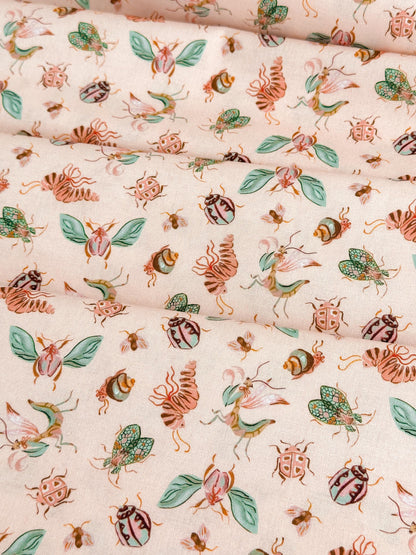 Pretty Bugs In Salmon Fabric - By Dear Stella - Swan Song Collection - Cotton By The Yard