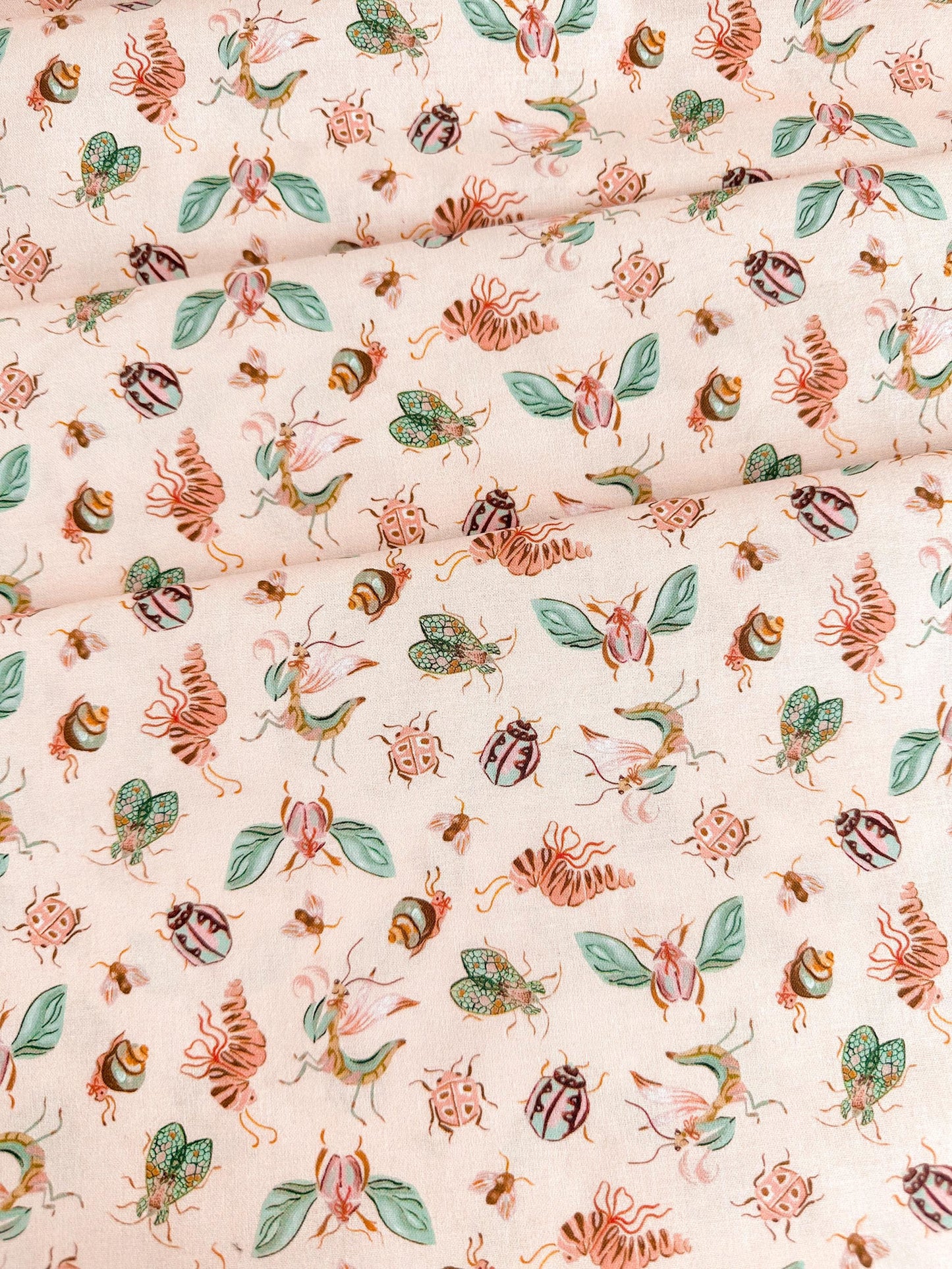 Pretty Bugs In Salmon Fabric - By Dear Stella - Swan Song Collection - Cotton By The Yard