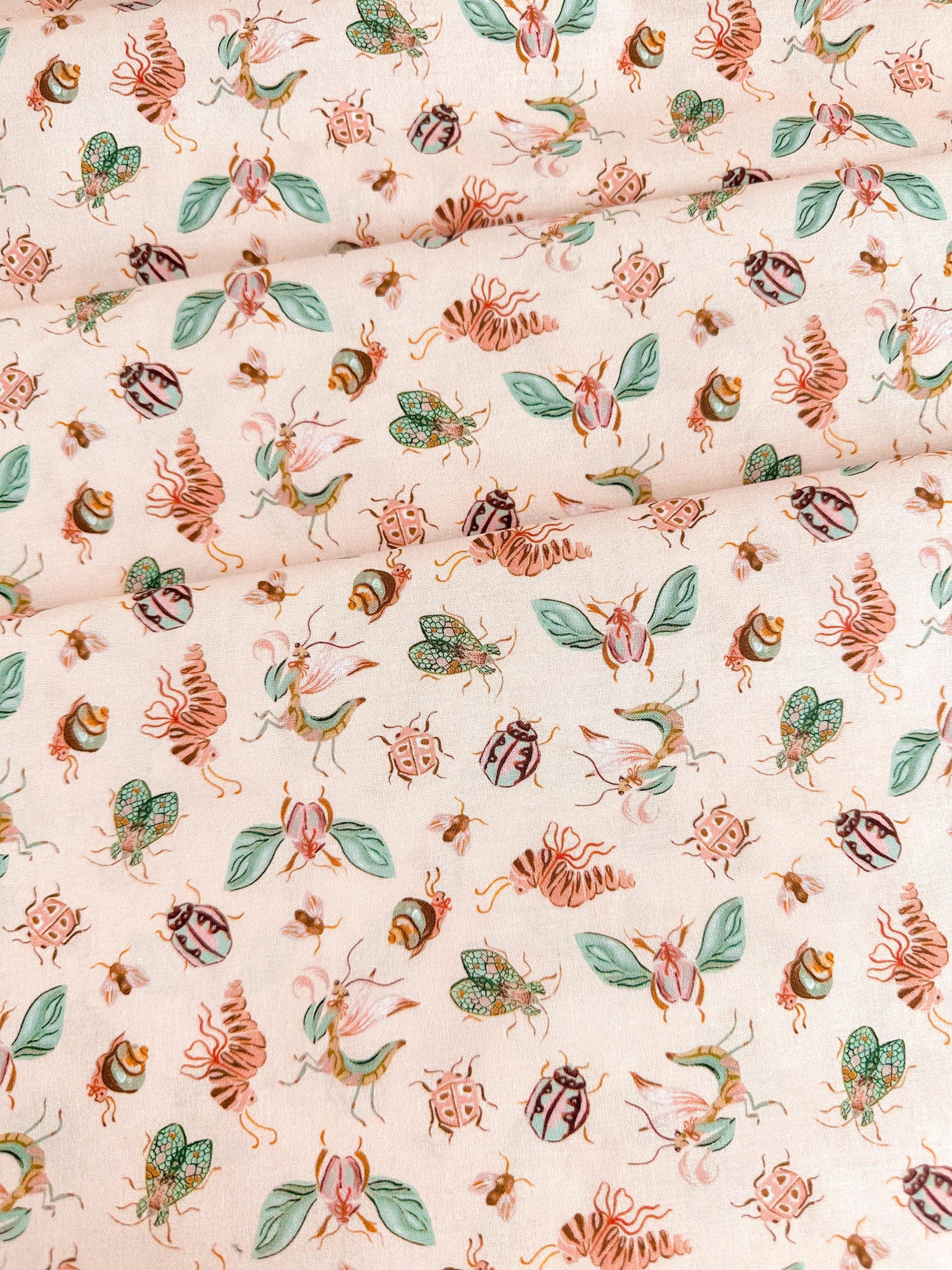 Pretty Bugs In Salmon Fabric - By Dear Stella - Swan Song Collection - Cotton By The Yard