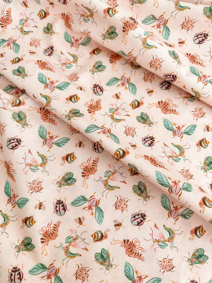 Pretty Bugs In Salmon Fabric - By Dear Stella - Swan Song Collection - Cotton By The Yard