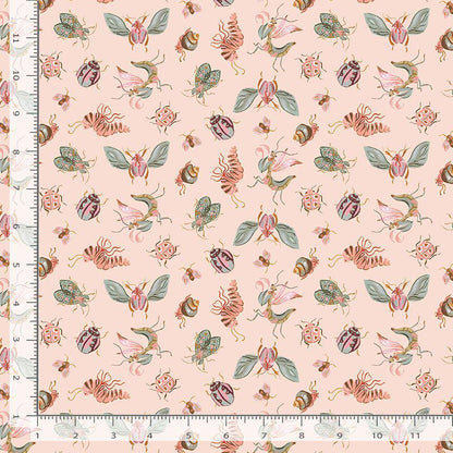 Pretty Bugs In Salmon Fabric - By Dear Stella - Swan Song Collection - Cotton By The Yard