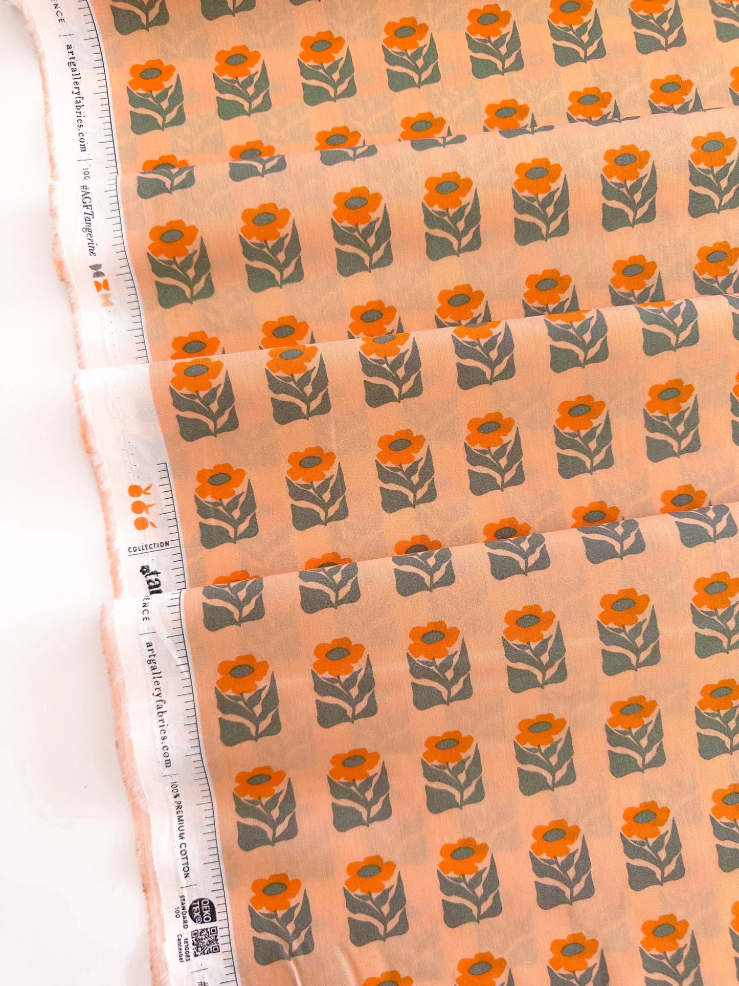Premium Cotton Fabric by the Yard – Tangerine Collection Petalled Stamp Quilt & Craft Material for Sewing Projects