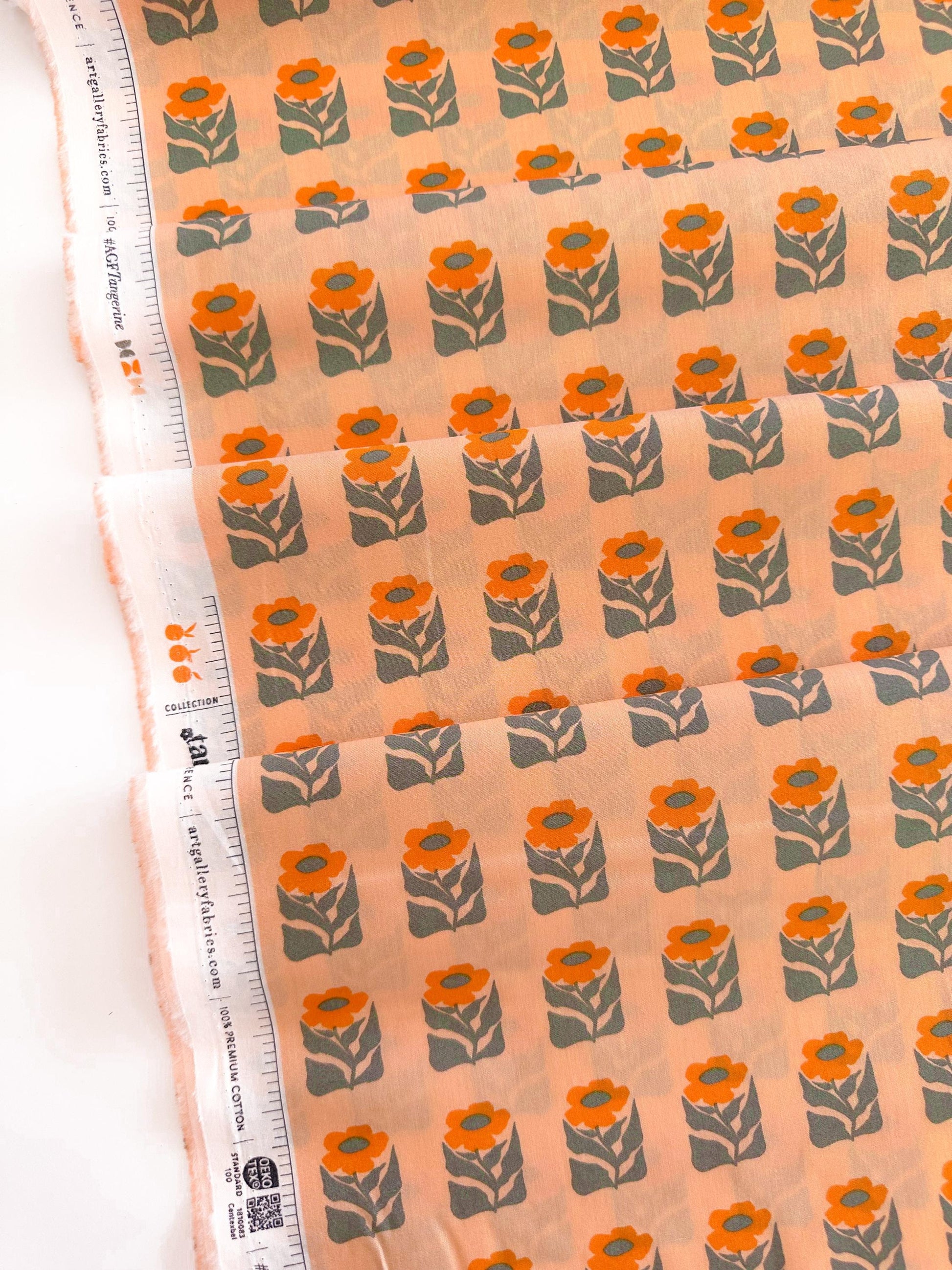 Premium Cotton Fabric by the Yard – Tangerine Collection Petalled Stamp Quilt & Craft Material for Sewing Projects