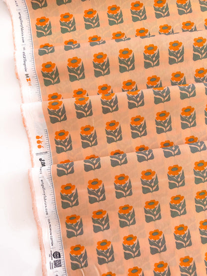 Premium Cotton Fabric by the Yard – Tangerine Collection Petalled Stamp Quilt & Craft Material for Sewing Projects