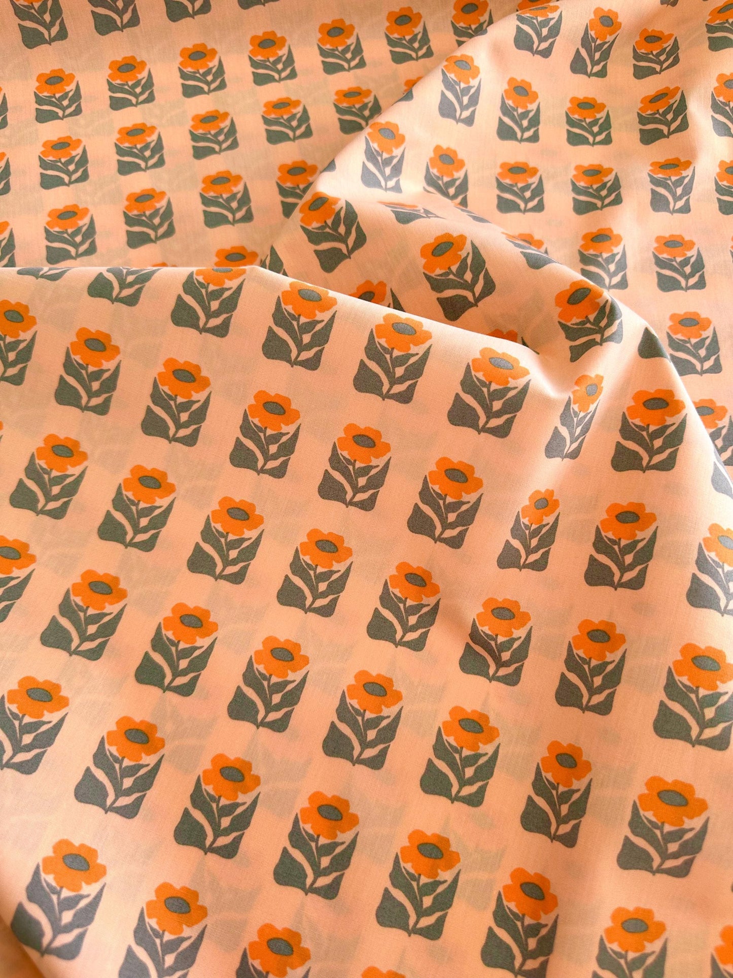 Premium Cotton Fabric by the Yard – Tangerine Collection Petalled Stamp Quilt & Craft Material for Sewing Projects