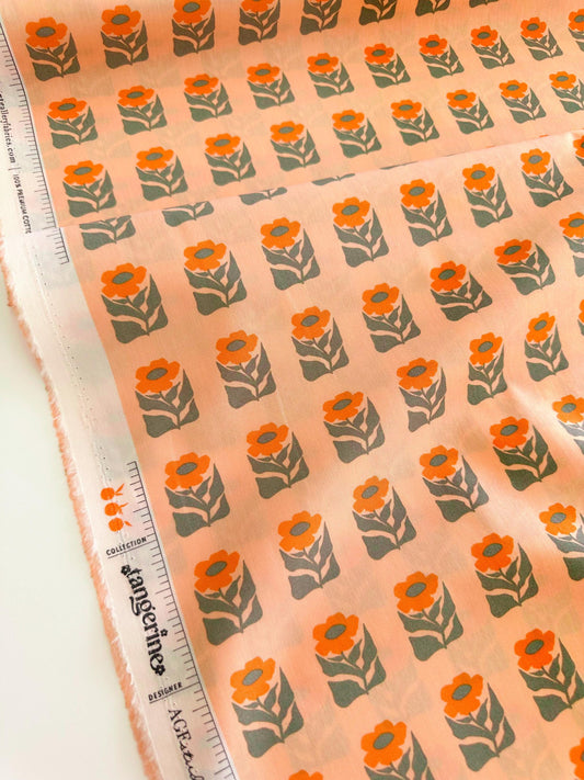 Premium Cotton Fabric by the Yard – Tangerine Collection Petalled Stamp Quilt & Craft Material for Sewing Projects