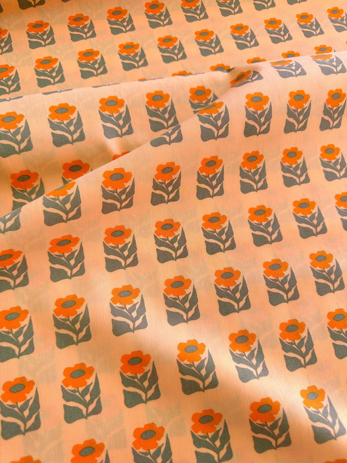Premium Cotton Fabric by the Yard – Tangerine Collection Petalled Stamp Quilt & Craft Material for Sewing Projects