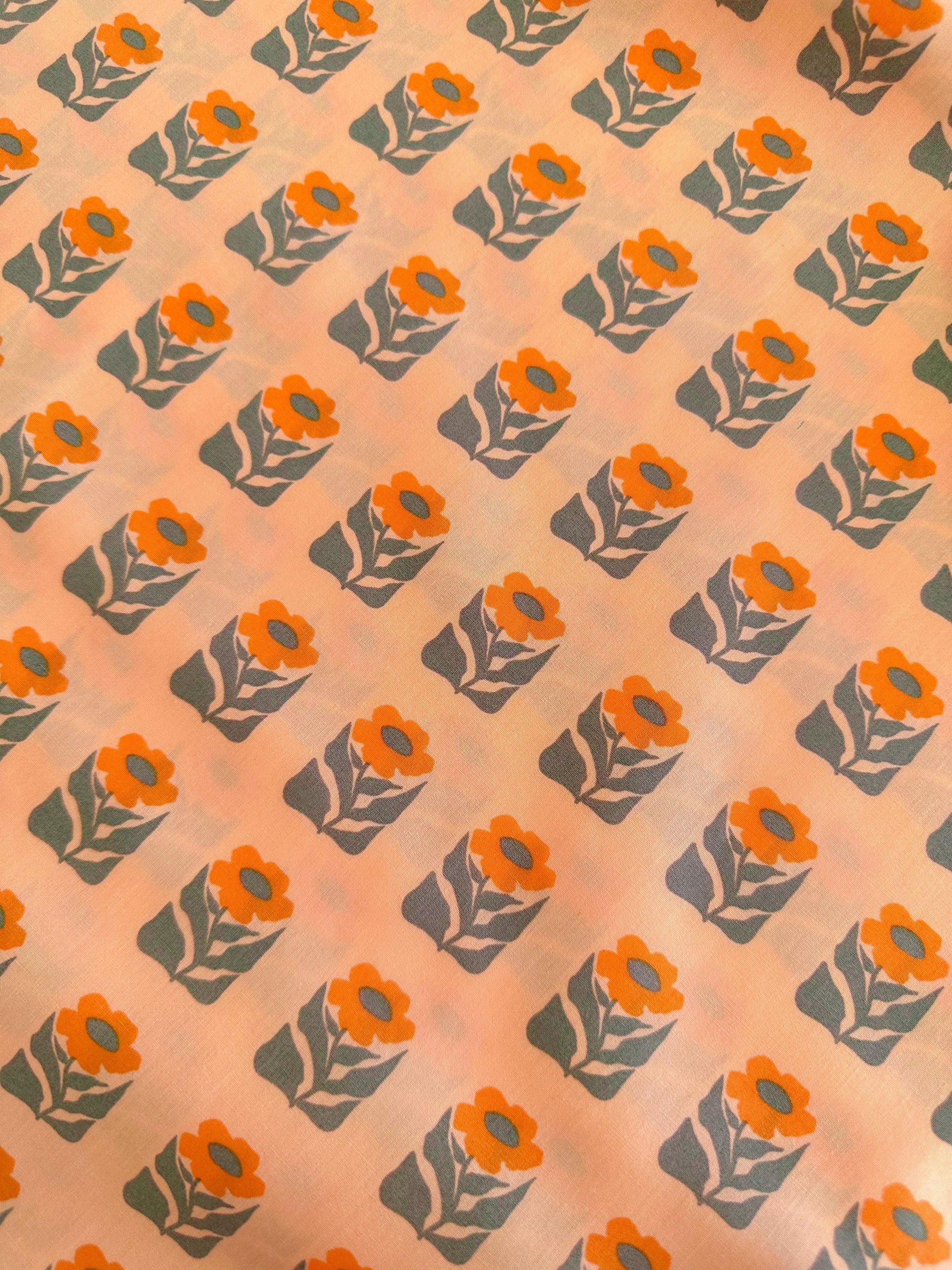 Premium Cotton Fabric by the Yard – Tangerine Collection Petalled Stamp Quilt & Craft Material for Sewing Projects