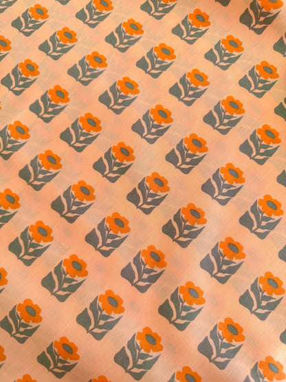 Premium Cotton Fabric by the Yard – Tangerine Collection Petalled Stamp Quilt & Craft Material for Sewing Projects
