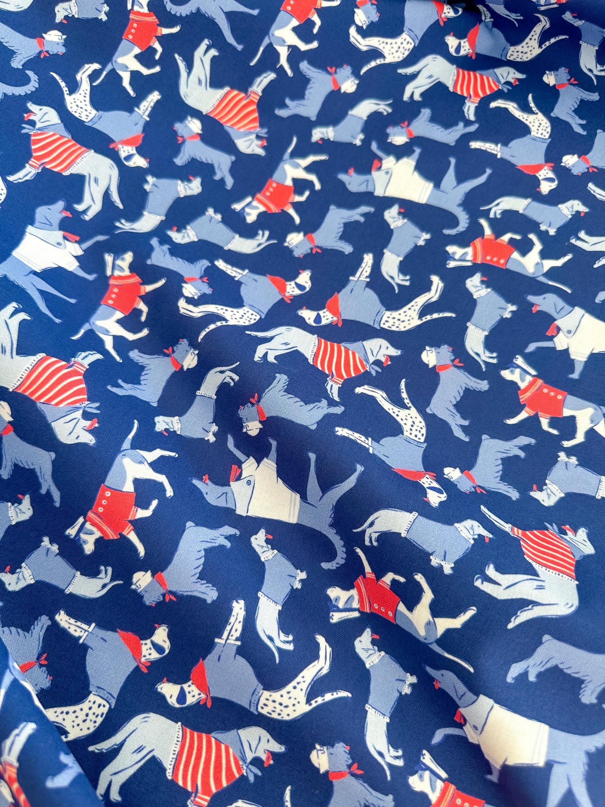 Sun's Out Tongues Out, Fabric by the Yard, 100% Organic Cotton, By Cloud9 Fabrics, STARS, STRIPES & SUN Collection, Dog Print