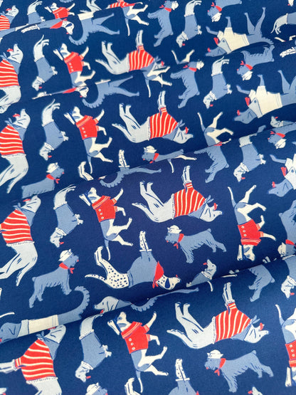 Sun's Out Tongues Out, Fabric by the Yard, 100% Organic Cotton, By Cloud9 Fabrics, STARS, STRIPES & SUN Collection, Dog Print