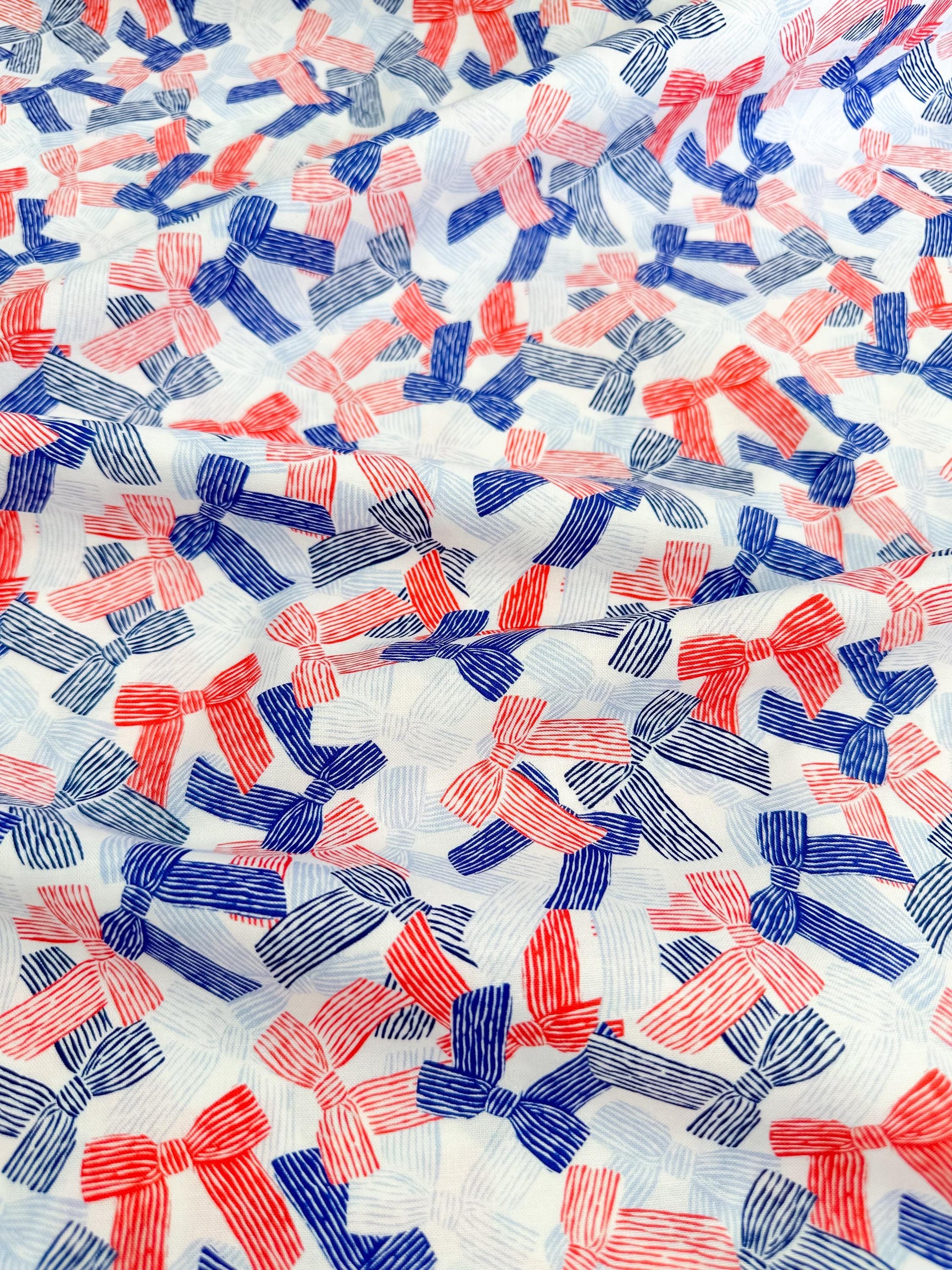 America The Bow-tiful, Fabric by the Yard, 100% Organic Cotton, By Cloud9 Fabrics, STARS, STRIPES & SUN Collection, Bow Print