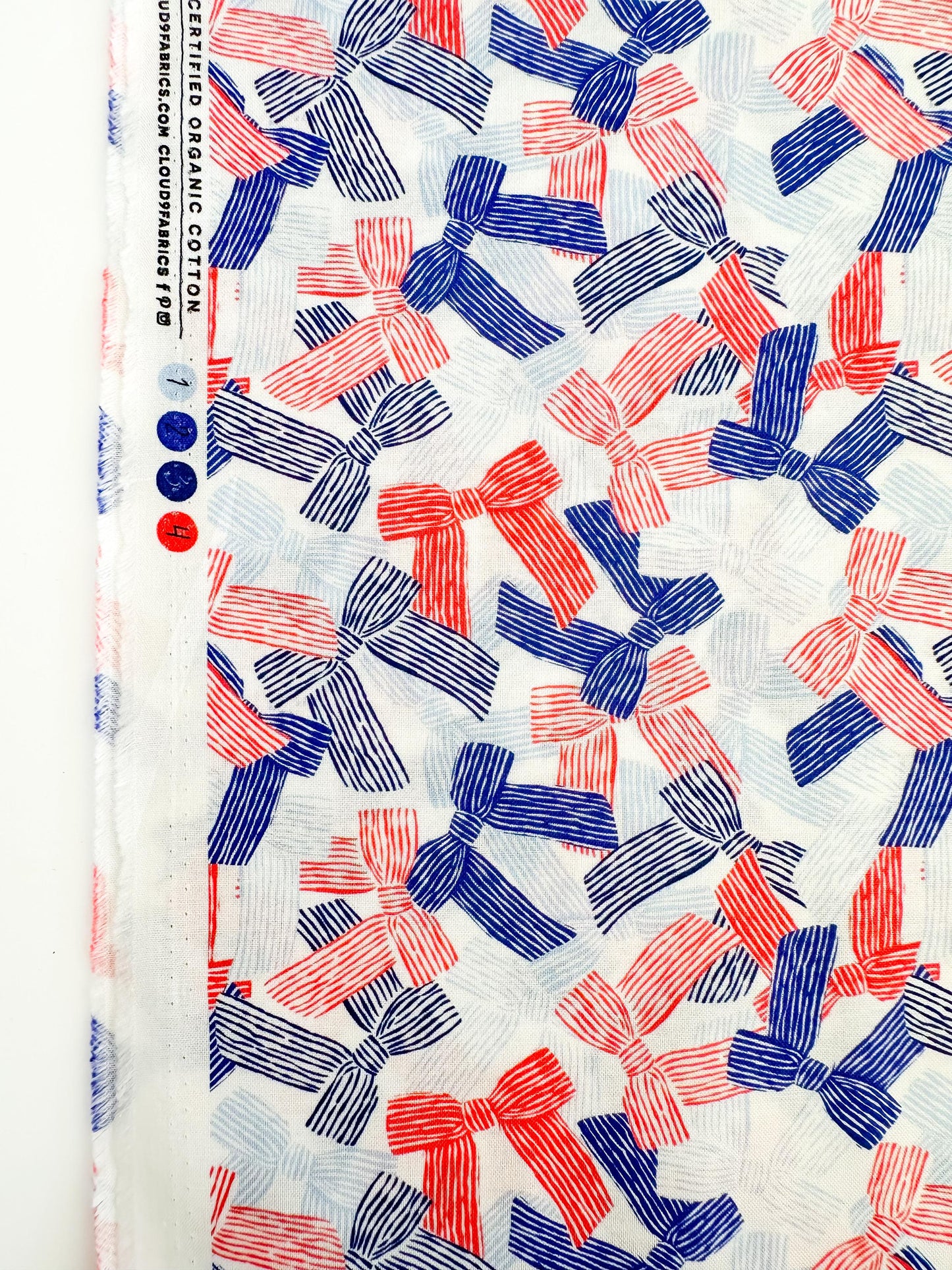America The Bow-tiful, Fabric by the Yard, 100% Organic Cotton, By Cloud9 Fabrics, STARS, STRIPES & SUN Collection, Bow Print