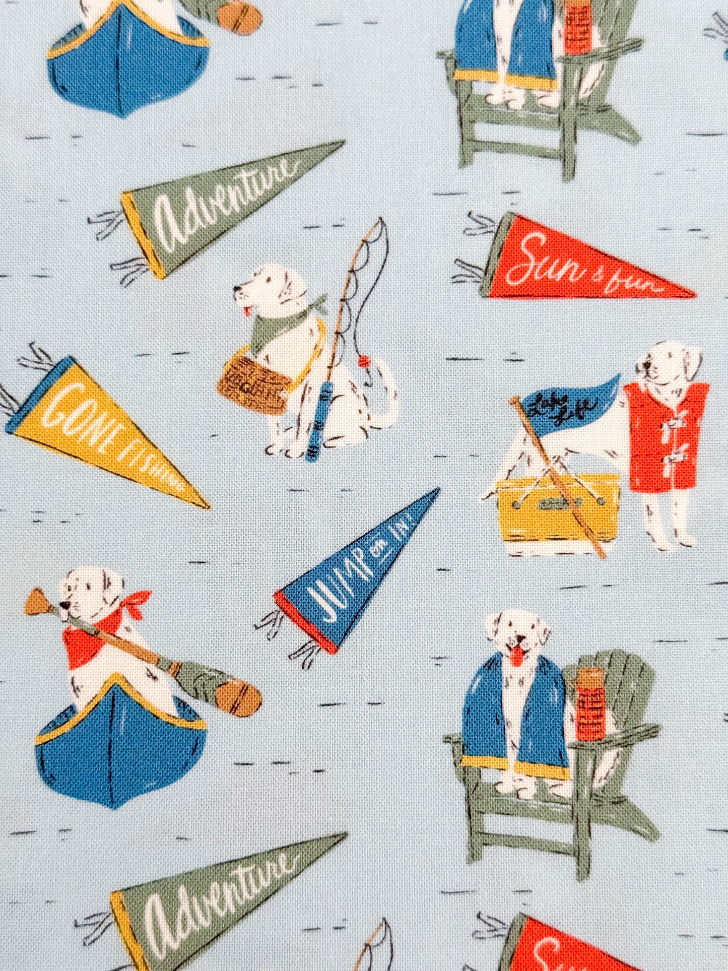 Lake Loving Labs, Fabric by the Yard, 100% Organic Cotton, By Cloud9 Fabrics, CAMP CANINE Collection, Dog Print