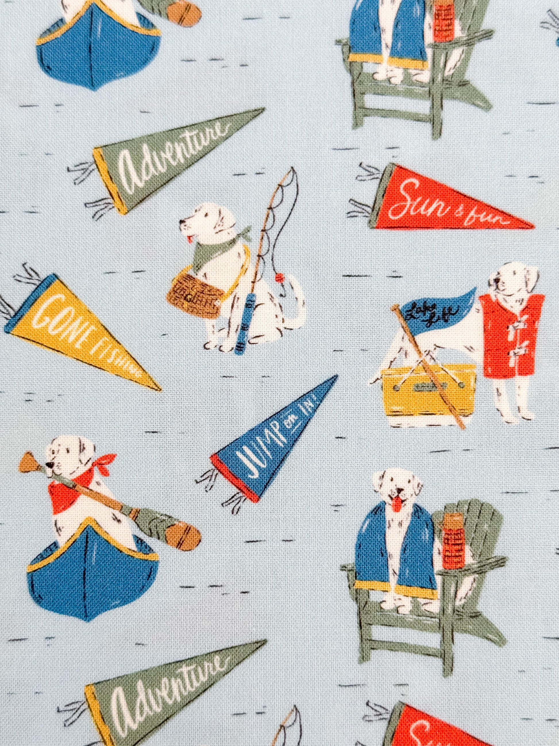Lake Loving Labs, Fabric by the Yard, 100% Organic Cotton, By Cloud9 Fabrics, CAMP CANINE Collection, Dog Print