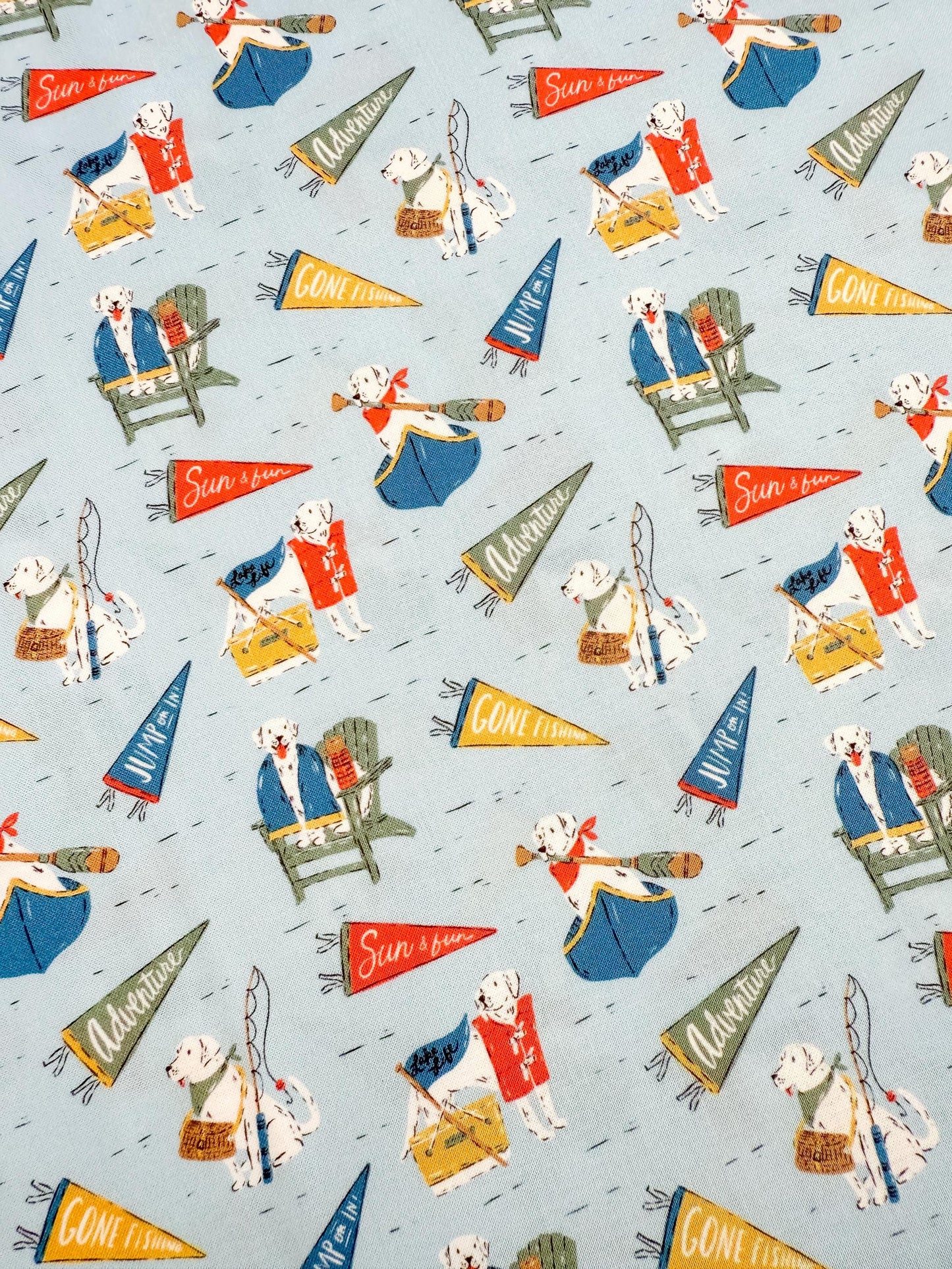 Lake Loving Labs, Fabric by the Yard, 100% Organic Cotton, By Cloud9 Fabrics, CAMP CANINE Collection, Dog Print