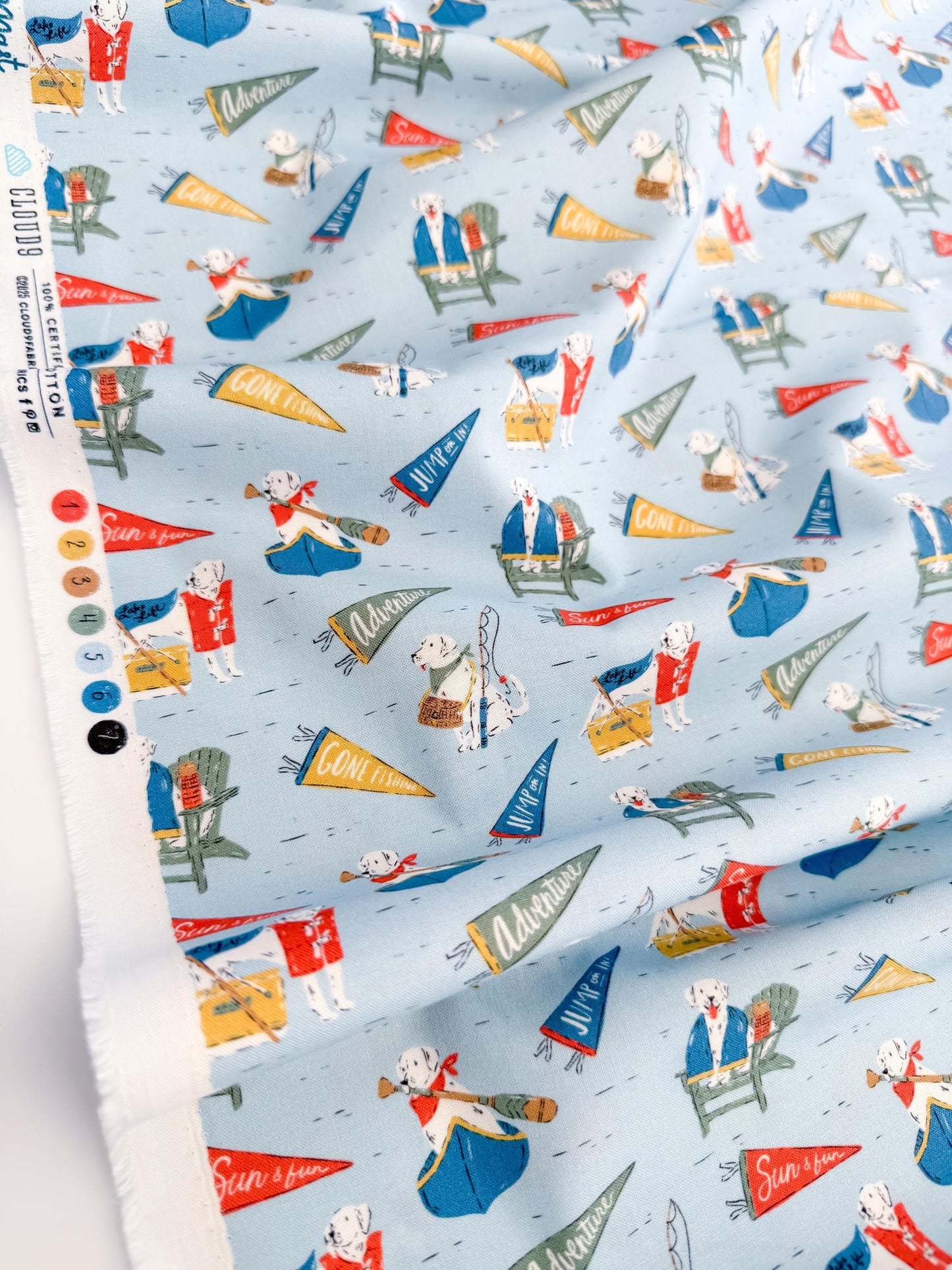 Lake Loving Labs, Fabric by the Yard, 100% Organic Cotton, By Cloud9 Fabrics, CAMP CANINE Collection, Dog Print
