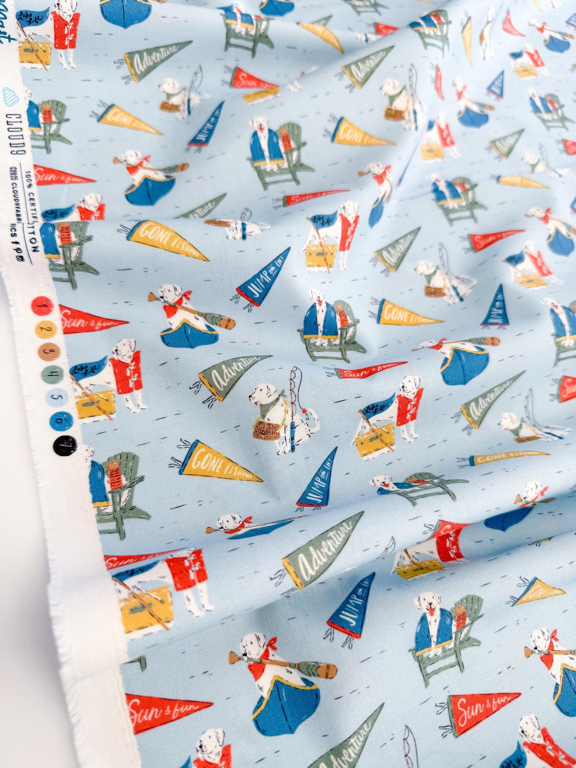 Lake Loving Labs, Fabric by the Yard, 100% Organic Cotton, By Cloud9 Fabrics, CAMP CANINE Collection, Dog Print
